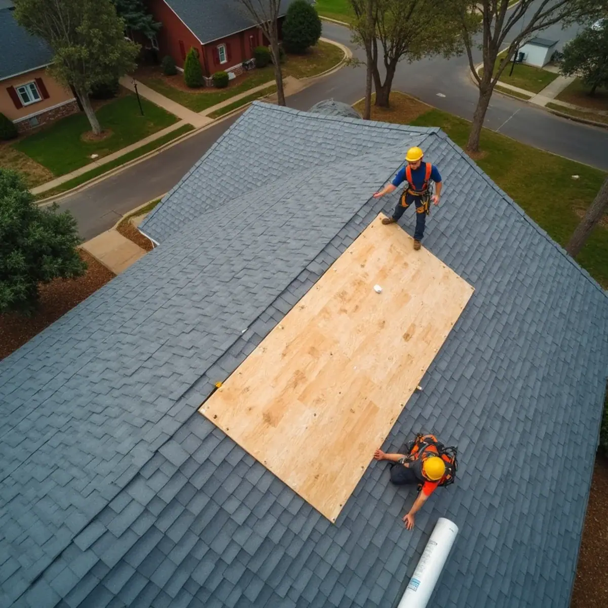New plywood sheathing fitted into old board decking on a Heights home in Little Rock, AR
